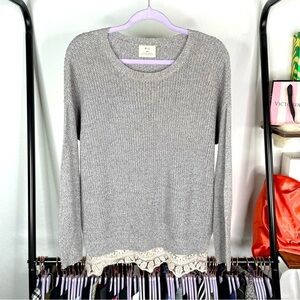 Pins & Needles Gray Knit Lace Trim Sweater